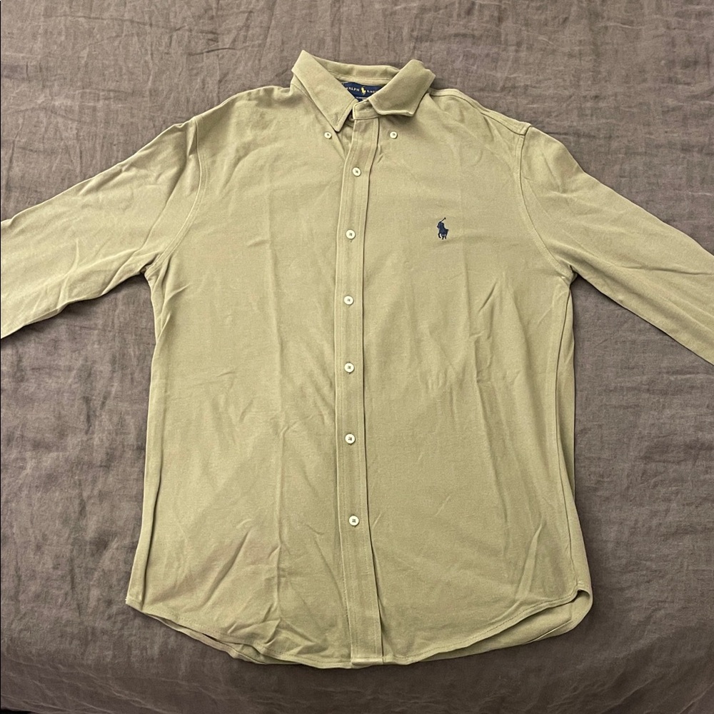 Ralph Lauren Featherweight Mesh Button Down Shirt Olive Green Size M